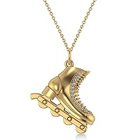 14k Gold Diamond Accented In-Line Skate Pendant Necklace (0.15ct)