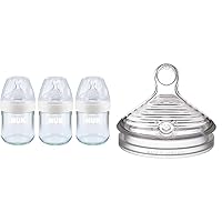 NUK Simply Natural Glass Baby Bottles, 4 oz, 3 Pack & Simply Natural Medium Flow Baby Bottle Nipples, 2 Count (Pack of 1)