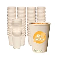 100% Compostable Disposable Coffee Cups [12oz 320 Pack] Paper Cups Made from Bamboo, Eco-Friendly, Biodegradable Premium Party Cups, Natural Unbleached by Earth's Natural Alternative