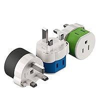 UK, Ireland, Dubai Power Plug Adapter, with 2 USA Inputs - Travel 3 Pack - Type G (US-7) Fuse Protected Safe Grounded Use with Cell Phones, Laptop, Camera Chargers, CPAP, and More