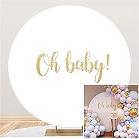 DASHAN Girl Baby Shower Decorations Oh Baby Sign for Birthday Party Backdrop 7.2x7.2ft Polyester Newborn Round Backdrop