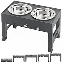 Elevated Dog Bowls with 2 Stainless Steel Bowl Adjustable Raised Dog Dish - Adjusts to 5 Heights, 3.1