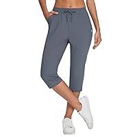 BALEAF Women's Capri Yoga Pants Loose Drawstring Workout Sweatpants High Waist Lounge Pants with Pockets UPF50+ Causal Summer