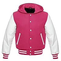 Personalized Men's Letterman Jacket Wool Body & Leather Arms Customized Pink Hooded Varsity Jacket Varsity Lettermen Jacket