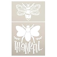 Be Thankful 2 Part Bee Stencil by StudioR12 | DIY Farmhouse Home & Bumble Bee Kitchen Decor | Craft & Paint Wood Signs | Select Size (15 x 15 inch)