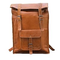 Solid Brown Leather Classic Rucksack Backpack