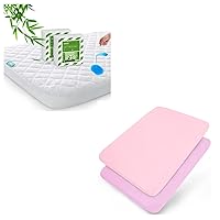 Bamboo Viscose Pack N Play Mattress Protector, 2 Pack, White & Pack n Play/Mini Crib Sheets for Girls, 2 Pack, Pink & Purple