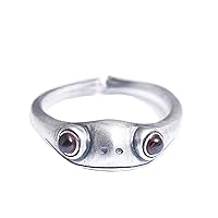 925 Pure Silver Red Garnet Frog Rings Cute Animal Open Ring Daily Jewelry for Women Lady Girl, Adjustable