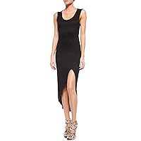 Womens Cut Out Sheer Sleeveless Round Neck Midi Party Hi-Lo Dress