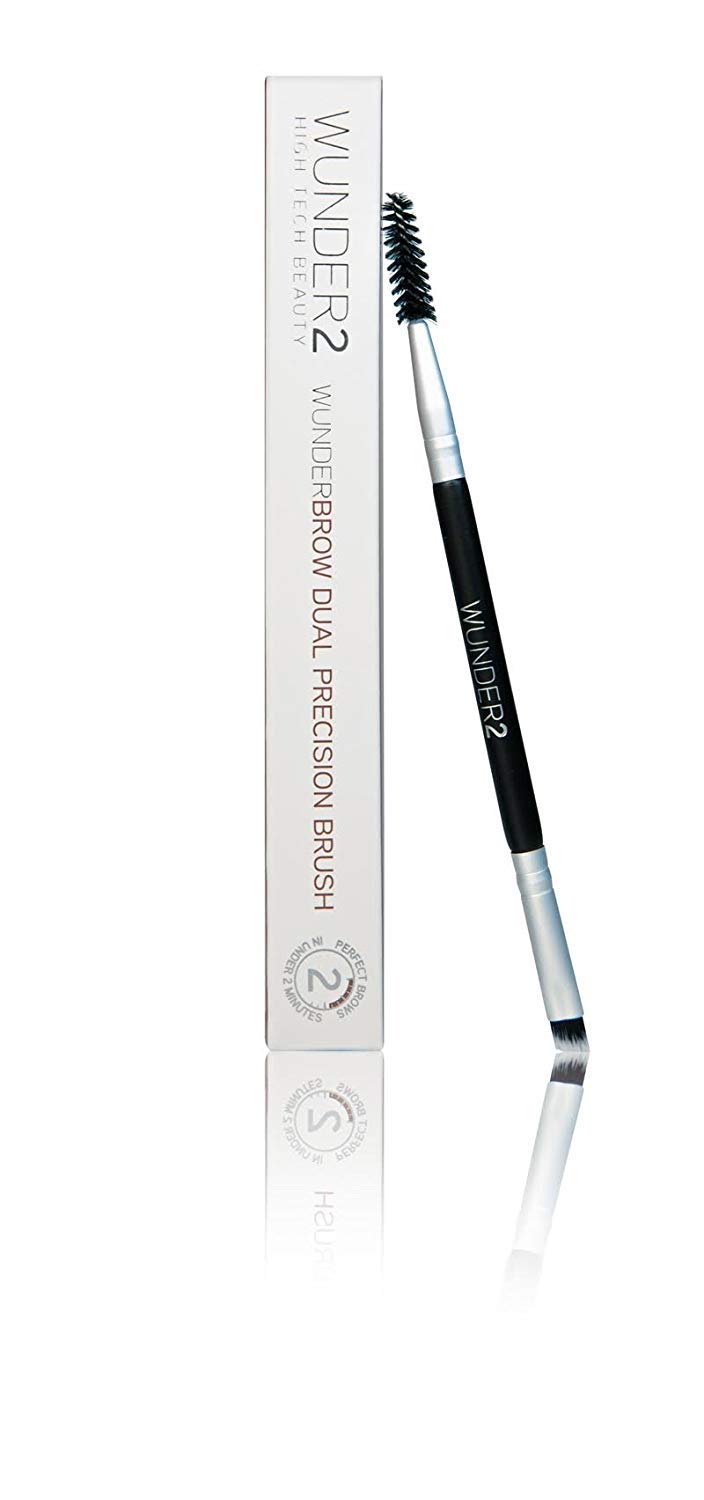 WUNDERBROW Dual_Brush, Professional Angled Tip Eyebrow Brush and Spoolie Brush, Black