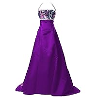 Halter Satin and Camo Wedding Bridal Dresses Long Prom Gowns