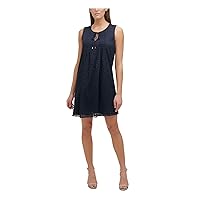 Tommy Hilfiger Womens Navy Textured Pleated Lined Floral Sleeveless Keyhole Short Shift Dress 6