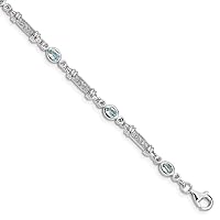 925 Sterling Silver Textured Polished Fancy Lobster Closure Aquamarine and Diamond Bracelet Measures 4mm Wide Jewelry for Women