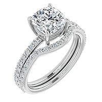 3 CT Cushion Colorless Moissanite Engagement Ring, Wedding Bridal Ring Set, Eternity Solid 10K White Gold Diamond Solitaire 4-Prong Anniversary Promise Gifts for Her