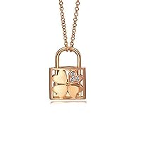 Lock Shape Necklace Love Personality Rose Gold Plated Four-Leaf Clover Love Lock Pendant