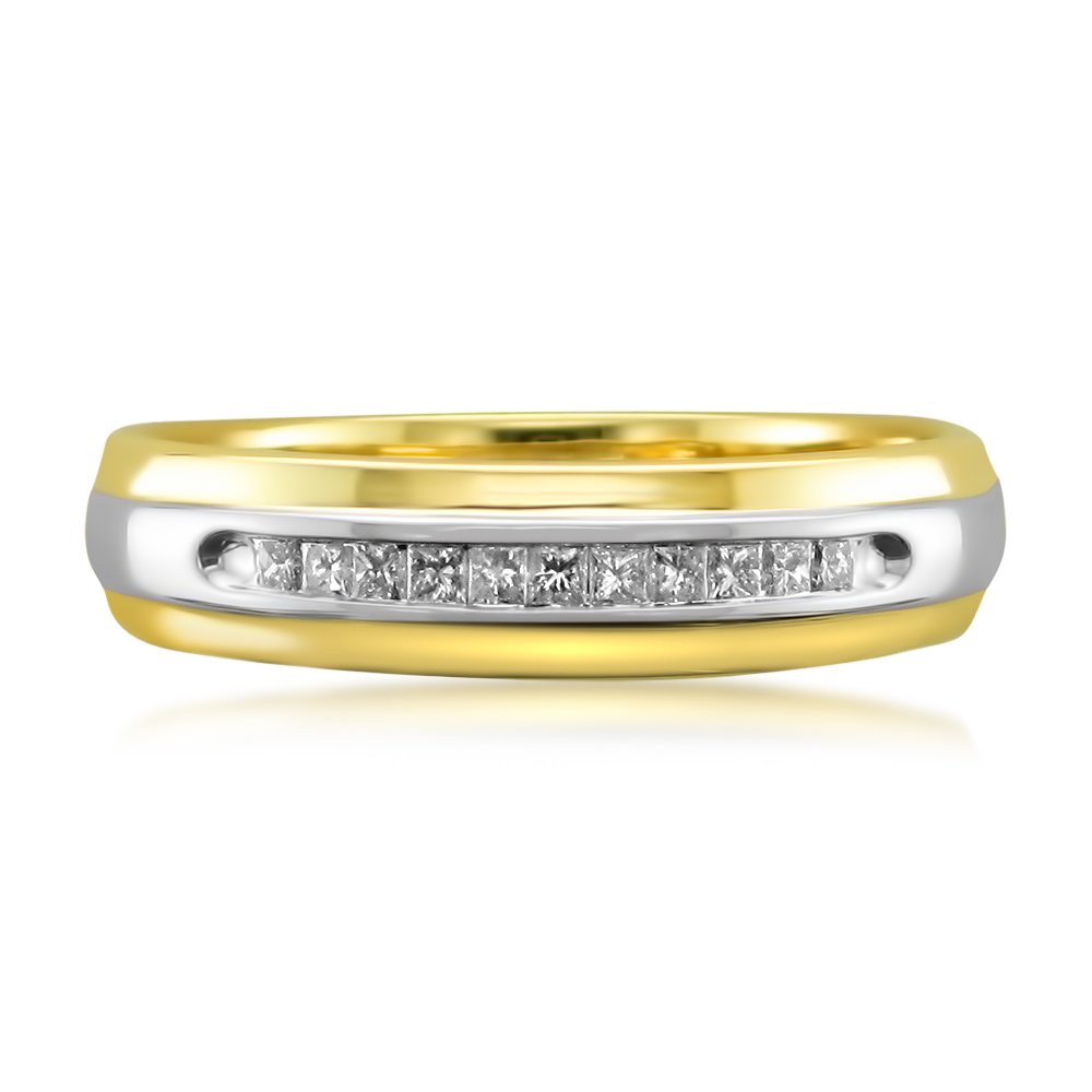 La4ve Diamonds 14k Two-Tone Yellow Gold with Rhodium Princess-cut Diamond Men's Wedding Band Ring (1/4 cttw, I-J, I1-I2)