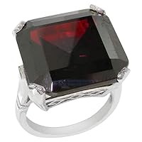 Solid Sterling Silver Huge Heavy Square Octagon cut Synthetic Garnet Ring - Sizes 5 to 12 Available