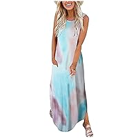 Women's Bohemian Casual Loose-Fitting Summer Beach Print Sleeveless Long Swing Round Neck Trendy Glamorous Dress Flowy
