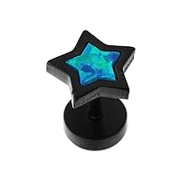 Opal Stone Setting in Star Top Black PVD 316L Surgical Steel Fake Ear Plug - Sold by Piece