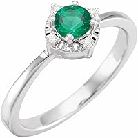 925 Sterling Silver Round 4.5mm Lab Created Emerald I2 H+ 0.04 Carat Polished Lab grown Emerald and .04 Jewelry for Women