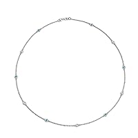 London Blue Topaz & Natural Diamond by Yard 11 Station Petite Necklace 0.35 ctw 14K White Gold. Included 18 Inches Gold Chain.