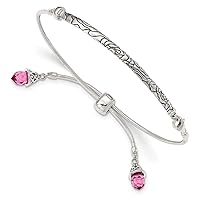 3.5mm 925 Sterling Silver Polished Pink Crystals Briolette Adjustable Bracelet Jewelry for Women