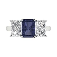 Clara Pucci 4.0 ct Emerald Cut 3 Stone Solitaire Simulated Blue Sapphire Engagement Promise Anniversary Bridal Ring 18K White Gold