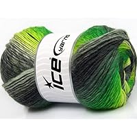 Ice Yarns Lana Bella Self-Striping Acrylic Wool Blend Yarn - 3.53 Ounces (100grams) 273 Yards - Greens, Greys, Black