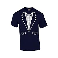 Funny Formal Tuxedo with Bowtie Classy Men's Short Sleeve T-Shirt Humorous Wedding Bachelor Party Retro Tee-Navy-Medium