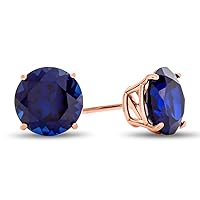 Solid 14k Gold Round 7mm Stone Post-With-Friction-Back Stud Earrings