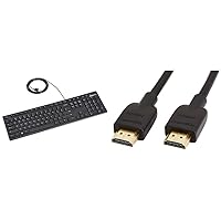 Amazon Basics Matte Black Wired Keyboard - US Layout (QWERTY) & High-Speed HDMI Cable (18 Gbps, 4K/60Hz) - 6 Feet, Black