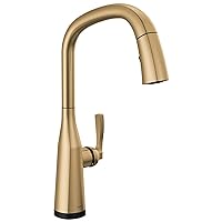 Stryke VoiceIQ Touchless Kitchen Faucet with Pull Down Sprayer, Smart Faucet, Alexa and Google Assistant Voice Activated, Gold Kitchen Faucet, Lumicoat Champagne Bronze 9176TV-CZ-DST