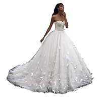 Women's Tulle Wedding Dresses Ball Gown A-line Wedding Dresses for Bride with Butterfly