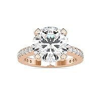 VVS Solitaire Engagement Ring in V Shape 4 Prong Setting with 0.56 Ct Round Natural & 4.43 Ct Center Round Moissanite Diamond in 18k White/Yellow/Rose Gold Promise Ring for Women (IJ-SI, G-VS2)