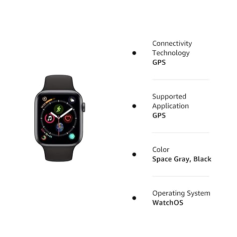 Apple Watch Series 4 (GPS, 44MM) - Space Gray Aluminum Case with Black Sport Band (Renewed)