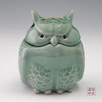 Celadon Glaze Owl Figurine Design Green Korean Porcelain Ceramic Art Pottery Animal Kitchen Home Decor Decorative Incense Burner