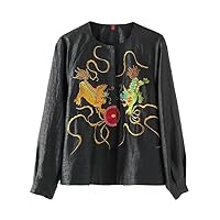 Women's Silk Fragrant Cloud Yarn Blouse Embroidery Top 70