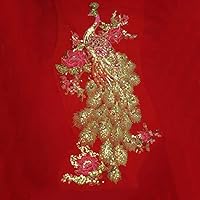 1 Pcs Big Peacock Golden Yarn Sequins Rose Embroidery Cloth Pasted Cheongsam/Dress/Stage Costume Decorative Accessories Sewing Manual DIY（red）(Color 1)