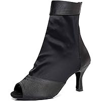 Sexy Womens Professional Latin Dance Boots Peep Toe Ballroom Pumps Tango Cha Cha Jazz Heels Zip Customized Heel Peep Toe Elastic Cloth