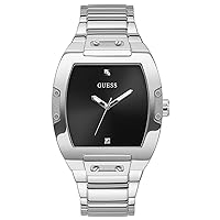 GUESS Men's Trend Casual Tonneau Diamond 43mm Watch – Black Dial Stainless Steel Case & Bracelet