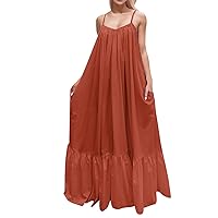 Summer Maxi Dress for Women Causal Spaghetti Strap Backless Square Neck Sundress Beach Loose Fit Solid Ruffle Dress