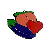 Peach Heart Eggplant Emojis Sexy-time Foreplay Enamel Pin, Brooch for Jacket, Tote, Hand Bag