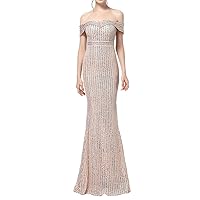 Shiny Mermaid Evening Dress Sequins Off The Shoulder Women Formal Gowns Empire