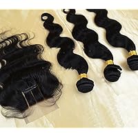 Hair 8A 3 Way Part Lace Closure with 3 Bundles Mongolian Virgin Remy Human Hair Body Wave Natural Color 8