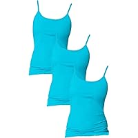 Hanes Women`s Stretch Cotton Cami with Built-in Shelf Bra Set of 3 M, Flying Turquoise