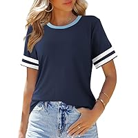 SHEWIN Business Casual Tops for Women Fashion Short Sleeve Crewneck T Shirts for Women Sail Blue X-Large