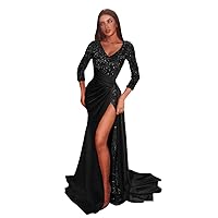 Tsbridal Glitter Sequin Prom Dresses Satin Mermaid Slit Bridesmaid Dress Sparkly Stretch Long Formal Wedding Gown with Train