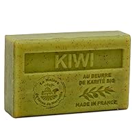 Maison du Savon de Marseille - French Soap made with Organic Shea Butter - Moisturising for Soft Skin - Gently Exfoliating - Kiwi Fragrance - 125 Gram Bar