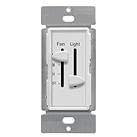 ENERLITES 3 Speed Ceiling Fan Control and LED Dimmer Light Switch, 2.5A Single Pole Light Fan Switch, 300W Incandescent Load, No Neutral Wire Required, 17001-F3-W, White