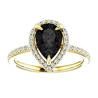 3 CT Pear Cut Black Diamond Engagement Rings for Women Halo Black Onyx Ring Black Pear Engagement Ring Anniversary Promise Gift Bridal Wedding Rings 10K/14K/18K Gold
